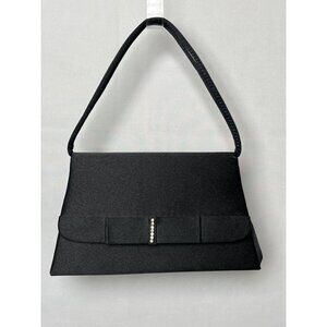 Vintage Black Satin Handbag With Rhinestone Accent & Adjustable Strap